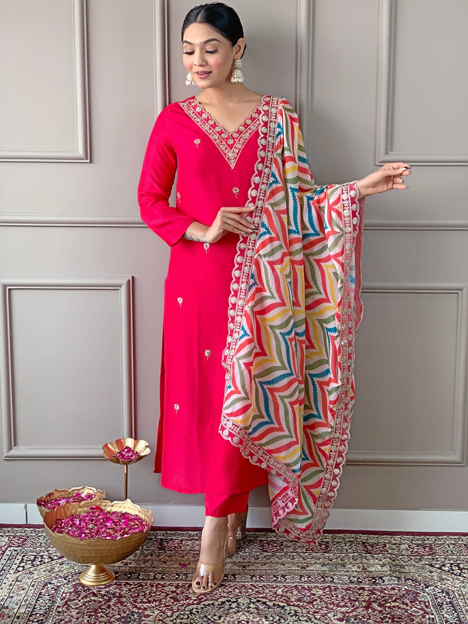 Kalaai Fashion Red Cotton Viscose Wholesale Kurti With Bottom Dupatta Wholesale Online
